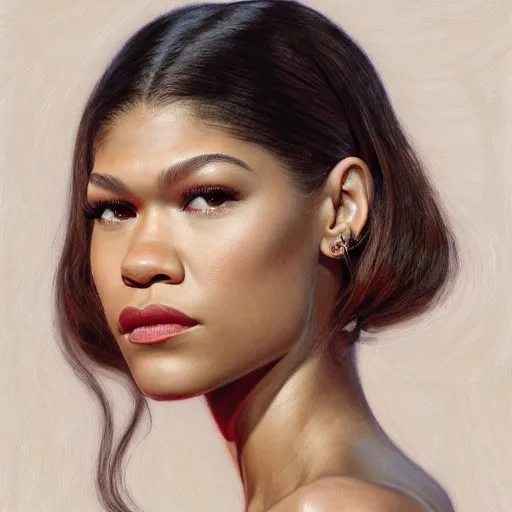 Image similar to zendaya on the red carpet, closeup portrait art by donato giancola and greg rutkowski, realistic face, digital art, trending on artstation, symmetry!!