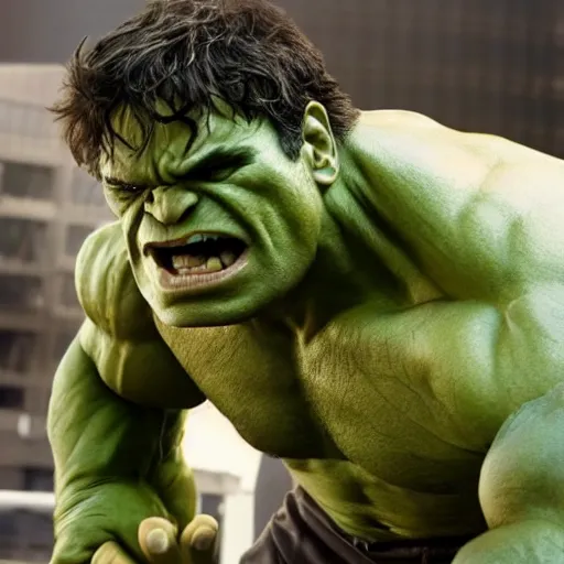 Image similar to mark ruffalo as the hulk asking for a refund