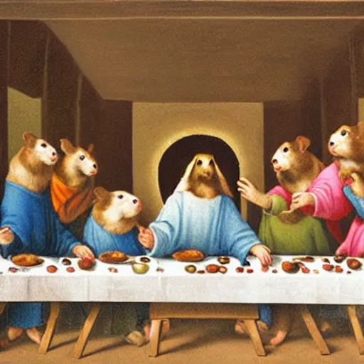 Image similar to hamsters at the last supper table