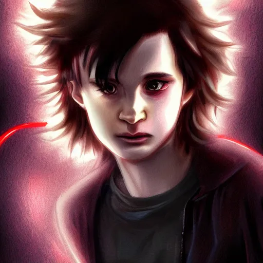 Image similar to Twilight anime, Stranger Things, Edward, Bella, photorealistic, dramatic lighting, soft, sharp focus, highly detailed, digital painting