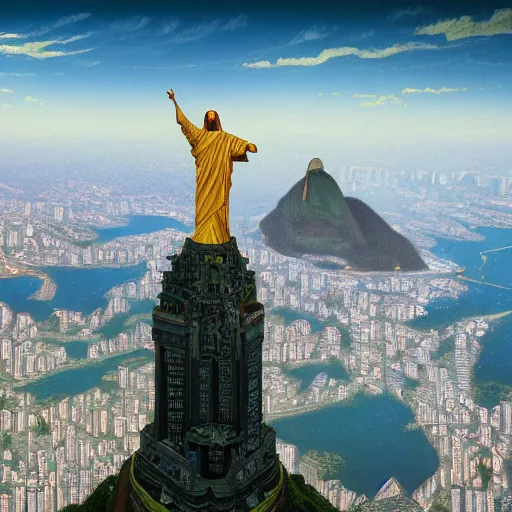 Prompt: a highly detailed picture of, the christo redentor dabbing over rio de janeiro and shouting poggers, ultrawide lens, art by john collier and albert aublet and krenz cushart and artem demura and alphonse mucha, volumetric lighting, octane render, 4 k resolution, trending on artstation, masterpiece