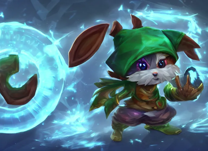 Prompt: champion splashart of yordle made out of ice, coherent centric layout