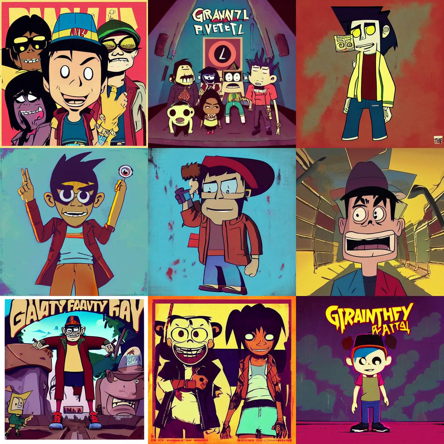 Prompt: The character from Gravity falls in the Album Cover by the Gorillaz