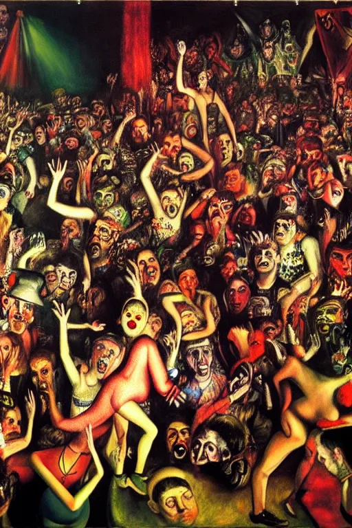 Image similar to a scene from a rave, painting by otto dix, 4 k,