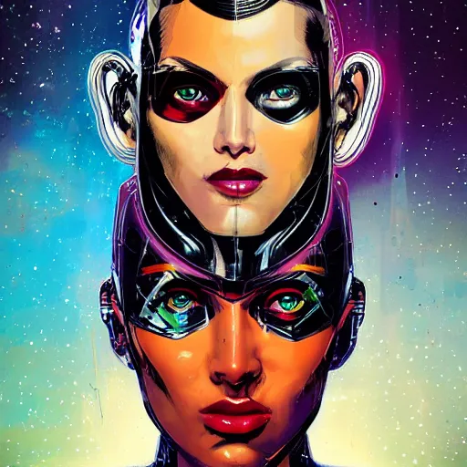 Prompt: portrait of a female android, by MARVEL comics and Sandra Chevrier, HDR