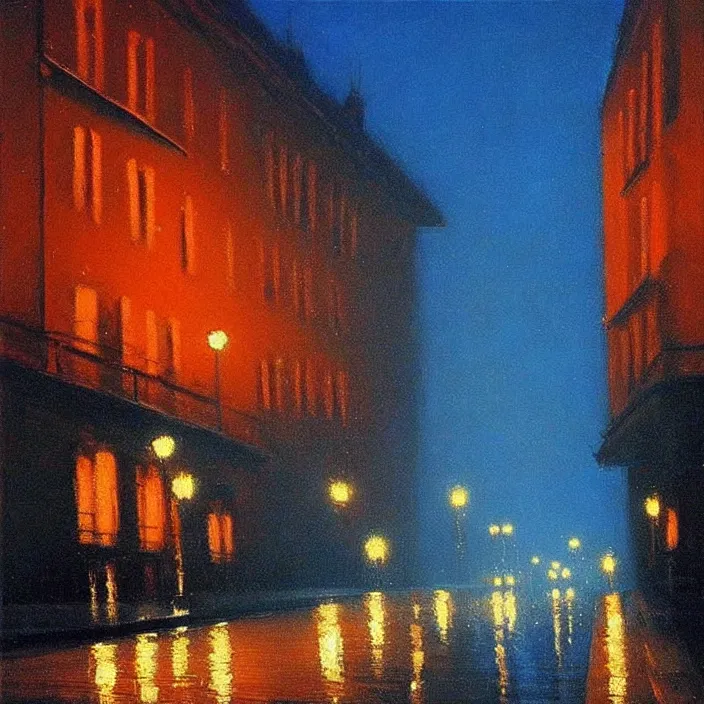 Prompt: belgrade at night, arkhip kuindzhi painting, oil painting, luminous light, blue palette