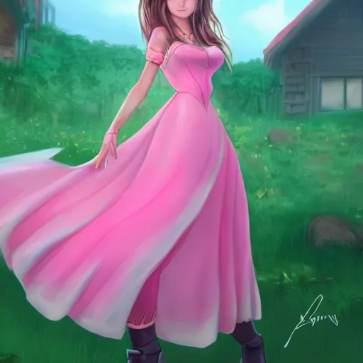 Image similar to pink dress aerith aeris by logan cure, BangkuART, sakimichan, yan gisuka, zeronis, dan eder, nick silva, Ja Mong, 4k, artstation