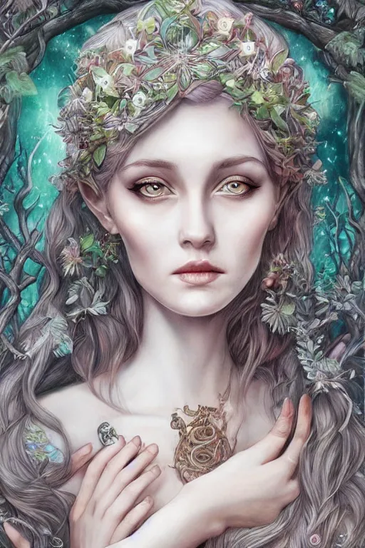 Image similar to portrait of beautiful elvish goddess , 8k, highly detailed, sharp, realistic, in style of Anna Dittmann