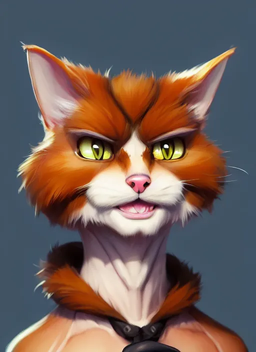 Image similar to character concept art of a anthropomorphic male furry cat | | cute - fine - face, pretty face, key visual, realistic shaded perfect face, fine details by stanley artgerm lau, wlop, rossdraws, james jean, andrei riabovitchev, marc simonetti, and sakimichan, trending on artstation