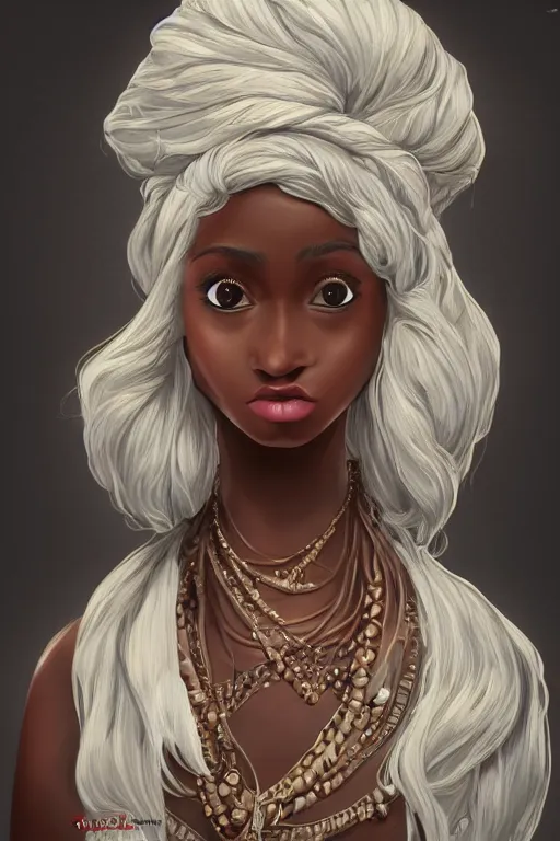Image similar to A bust of a beautiful dark skinned Dominican Republic girl with large lips and smooth eyebrows and straight hair, HD, illustration, epic, fantasy, intricate, elegant, amazing detail, digital painting, artstation, concept art, smooth, sharp focus, illustration, art by Turine Tran