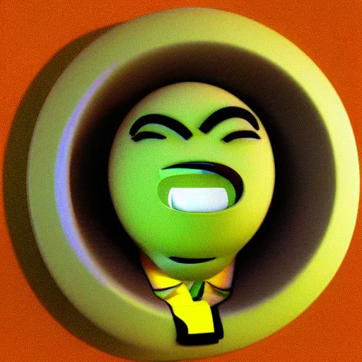 Prompt: a terrible 9 0 s 3 d render of a shocked emoji, terrible quality, low res