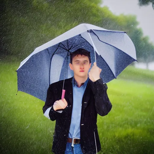 Prompt: young man holding an umbrella, photo