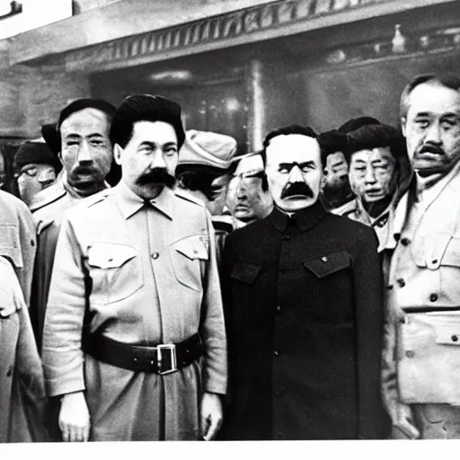 Prompt: joseph stalin in a china town buffet