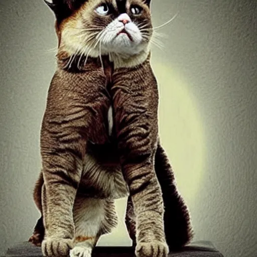 Image similar to nicolas cage as grumpy cat, kung fu fighting