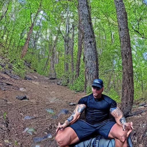 Prompt: stretched dwayne the rock Johnson trail cam