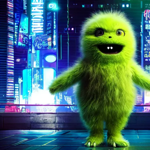 Image similar to high quality 3 d render cyberpunk very tennis ball monster highly detailed, unreal engine cinematic smooth, in the style of blade runner & detective pikachu, basil gogos, chalk, low angle, uhd 8 k, sharp focus, illustrated by basil gogos