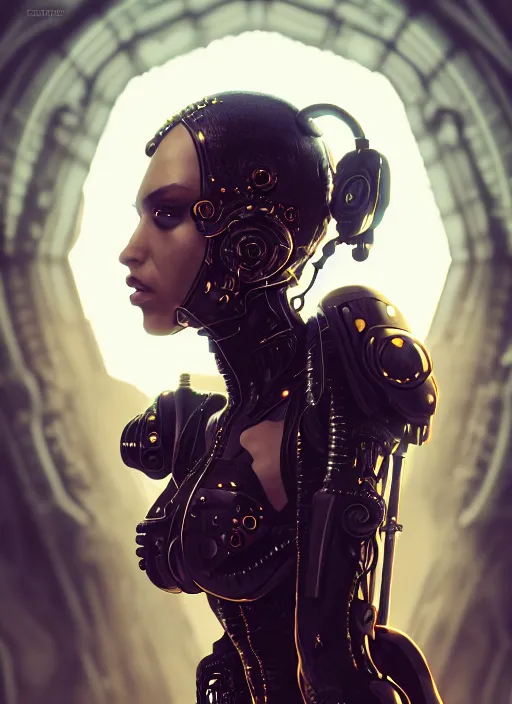 Image similar to soft lustrous ebony ivory biotech raver gutter punk gothic cyborg, golden ratio, details, scifi, fantasy, cyberpunk, intricate, decadent, highly detailed, digital painting, octane render, artstation, concept art, smooth, sharp focus, illustration, art by artgerm, loish, wlop