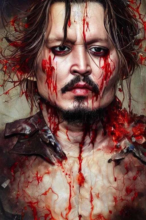 Prompt: uhd hyperrealistic photorealisitc hyperdetailed detailed johnny depp head exploding, puking blood, screaming, sitting on the toilet with sparking circuits, studio lighting, by ayami kojima amano karol bak, greg hildebrandt and mark brooks