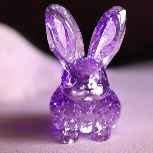 Image similar to photorealistic crystal bunny made of amethyst gems