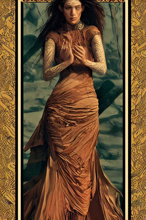 Prompt: the woman, trending on cgsociety, 4 k digital art, intricately defined, complexly detailed, mannerism, [ tarot card ]!!!!!