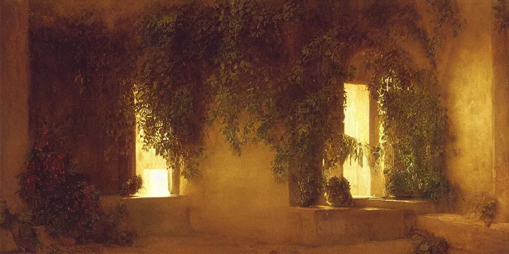 Image similar to artwork by eugene von guerard, maria fortuny atmospheric lighting