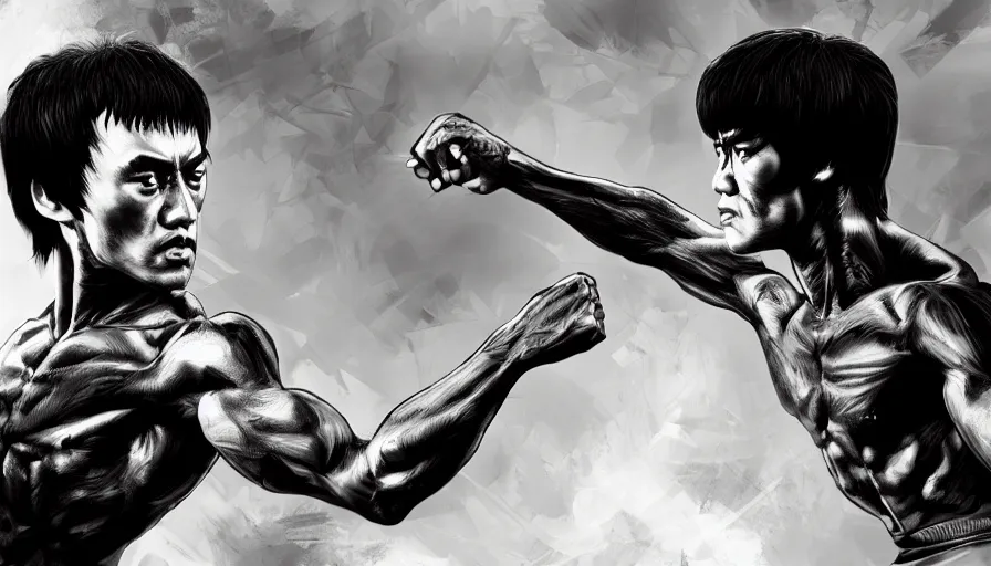 Prompt: Bruce Lee is Raiden, hyperdetailed, artstation, cgsociety, 8k