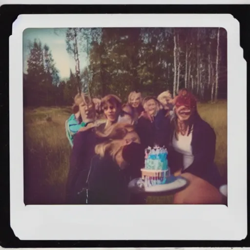 Image similar to Polaroid photo of a 90's party in rural Norway