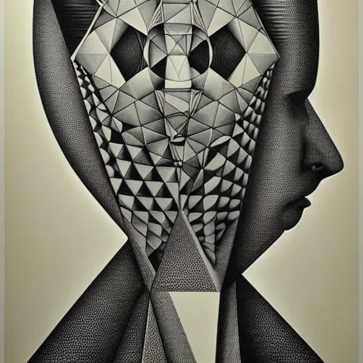 Prompt: lithography on paper secret conceptual figurative post - morden monumental dynamic portrait drawn by escher and hogarth, inspired by magritte, illusion surreal art, highly conceptual figurative art, intricate detailed illustration, controversial poster art, polish poster art, geometrical drawings, no blur