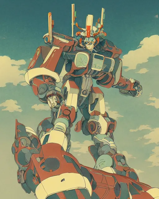 Image similar to japanese folk painting of mecha, detailed, cel shaded, by makoto shinkai and moebius and anton fadeev and james gurney,