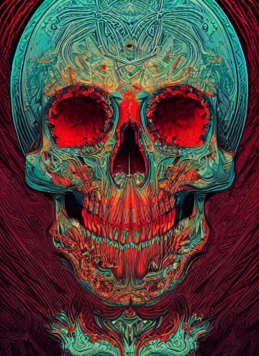 Prompt: a mystic esoteric skull from the past, digital art by Dan Mumford and Peter Mohrbacher, highly detailed, red color scheme, in the style of romanticism