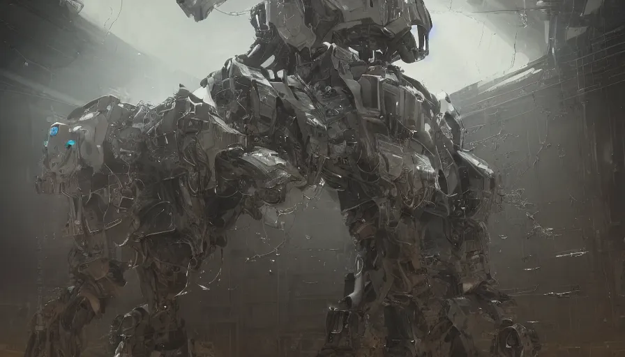 Image similar to mecha covered by cobwebs in an dusty warehouse, hyperdetailed, artstation, cgsociety, 8 k