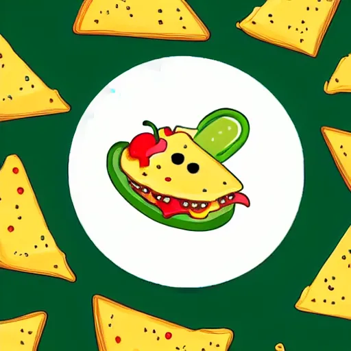 Prompt: cute nachos with cheese and jalapeno illustrations, white background, drawing, cartoon,