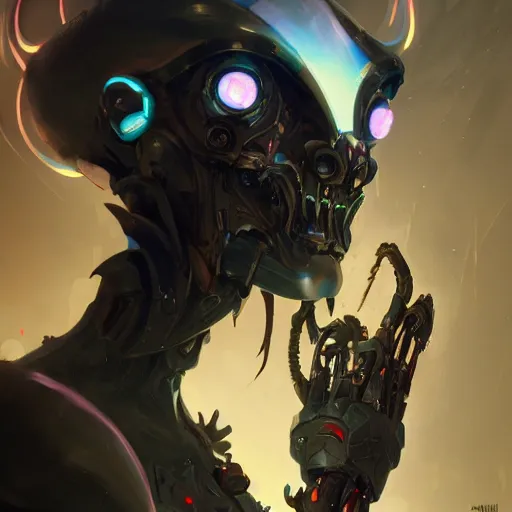 Image similar to portrait of a evil cybernetic devil, cyberpunk concept art by pete mohrbacher and artgerm and wlop and greg rutkowski and deathburger, digital art, highly detailed, intricate, sci-fi, sharp focus, Trending on Artstation HQ, deviantart, unreal engine 5, 4K UHD image