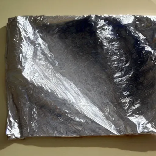 Image similar to a drawing of aluminum foil painted by greg rutkowski