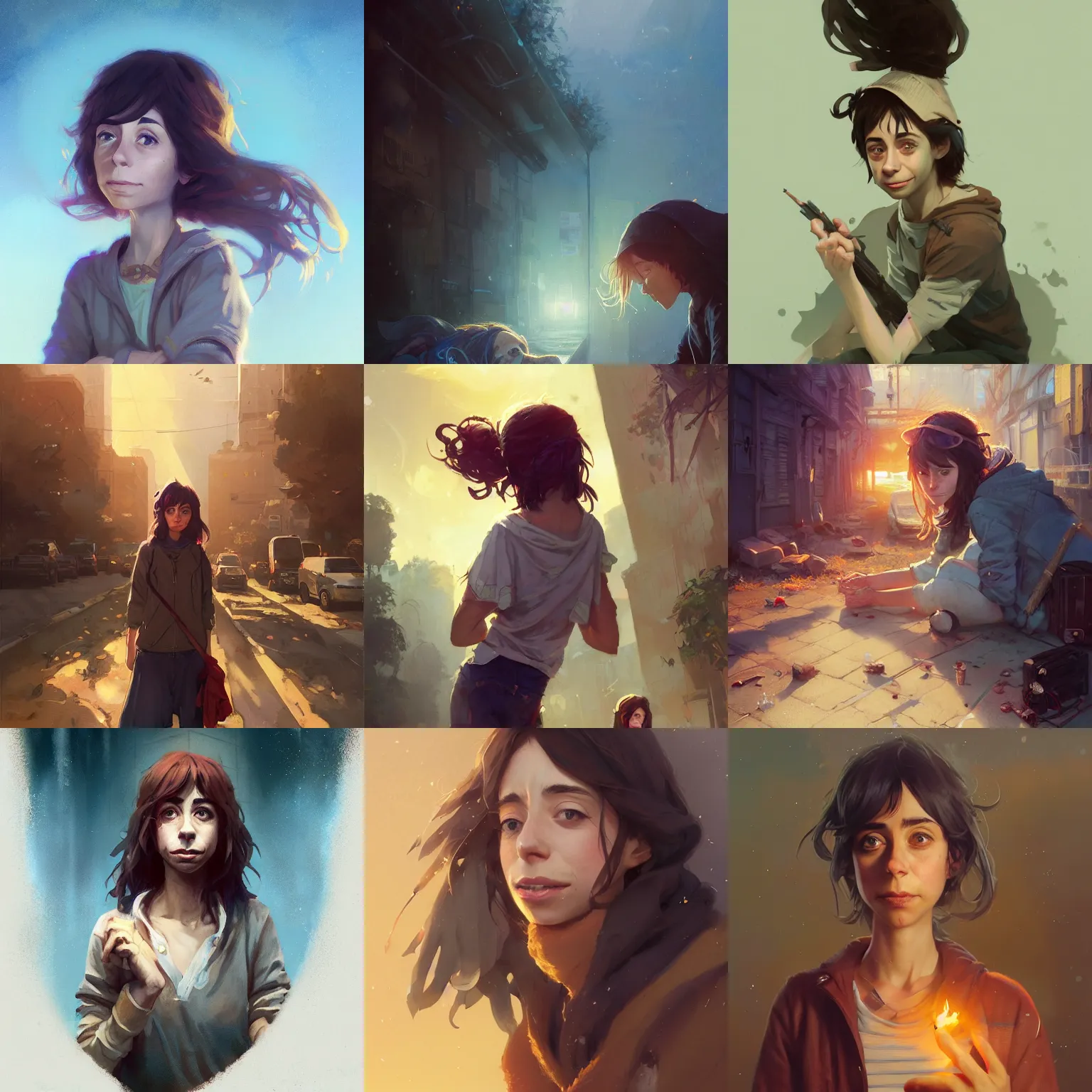 Prompt: Highly detailed full-body portrait of homeless Cristin Milioti, fantasy art by Greg Rutkowski, Loish, Rhads, Makoto Shinkai and Lois van baarle, ilya kuvshinov, rossdraws global illumination, radiant light, detailed and intricate environment