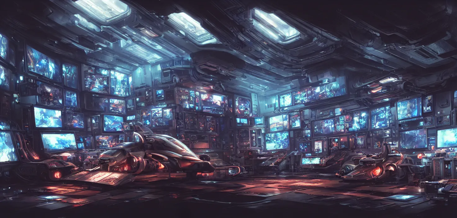 Image similar to a hyper detailed octane render concept art by xision wu, kerem beyit, sandara tang portrait of cyberpunk panel control spaceship room, dim lighting, detailed portraits, unreal engine 5, highly rendered, digital painting, hyper realistic, photo realistic, artstation, concept art, smooth, sharp focus perfect horizontal, symmetry illustration, detailed and intricate environment artstation hq