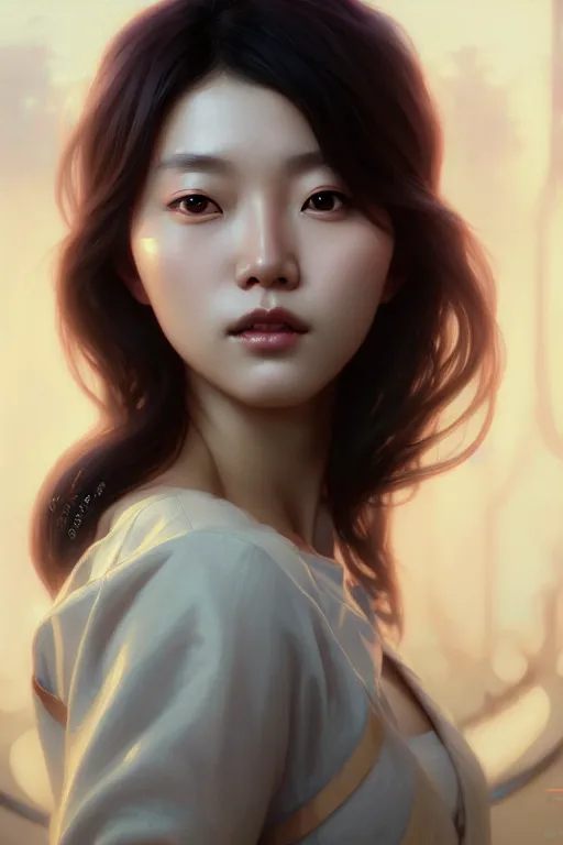 Image similar to beautiful digital painting of lee jin - eun gray background with high detail, 8 k, stunning detail, photo by artgerm, greg rutkowski and alphonse mucha, unreal engine 5, 4 k uhd