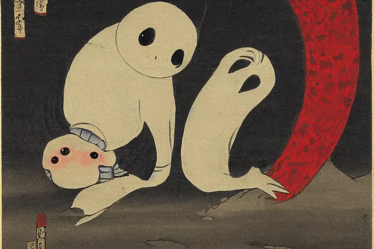 Image similar to baby harp seal as oni, Japanese painting, 1800