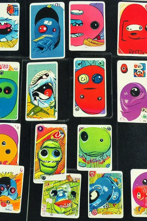 Image similar to collectible cards with colourful creepy umibozu monsters, 1980s