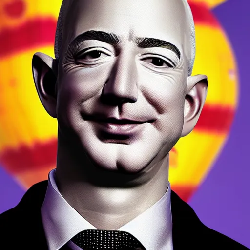 Image similar to Jeff Bezos floating head as a Hot air balloon in the sky