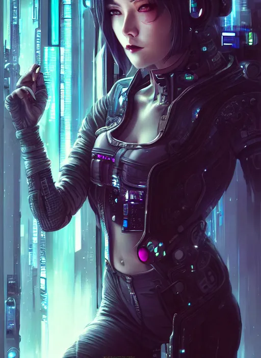Prompt: art by ross tran, full body portrait of cyberpunk woman looking out of a window, cyberpunk setting, futuristic, highly detailed, intricate lighting, digital painting, sharp focus, illustration, cinematic, trending on artstation, by anna dittmann, karol bak, charlie bowater.