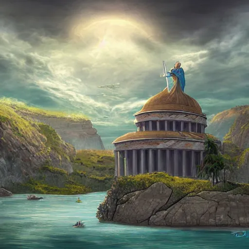 Image similar to a floating pantheon palace in the sky, clouds background, island floating in the sky, epic fantasy style art, fantasy epic digital art