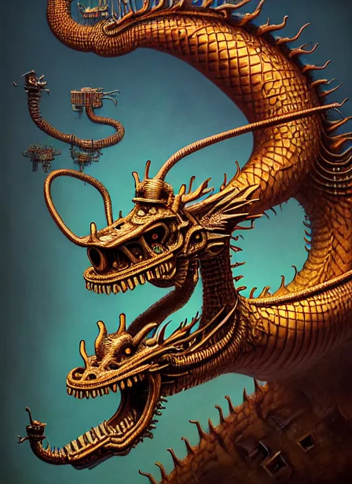 Prompt: hyper detailed 3d render like a Oil painting - a steampunk dragon by Jacek Yerka, Mariusz Lewandowski, Houdini algorithmic generative render, Abstract brush strokes, Masterpiece, Edward Hopper and James Gilleard, Zdzislaw Beksinski, Mark Ryden, Wolfgang Lettl, hints of Yayoi Kasuma, octane render, 8k