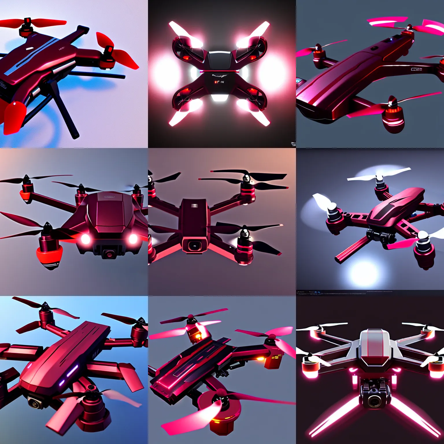 Image similar to concept art for a quadcopter drone, maroon accents, metallic reflections, gorgeous soft lighting, star citizen, trending on artstation, smooth, origin jumpworks, dji top down view