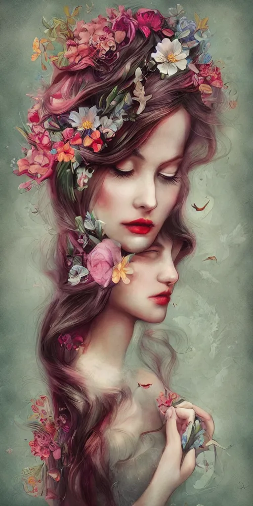 Image similar to in San Francisco lives a girl with flowers in her hair, in the style of Anna Dittman