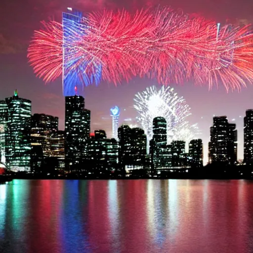 Prompt: The Toronto skyline with Google brain logo written in fireworks. -n 4 -g
