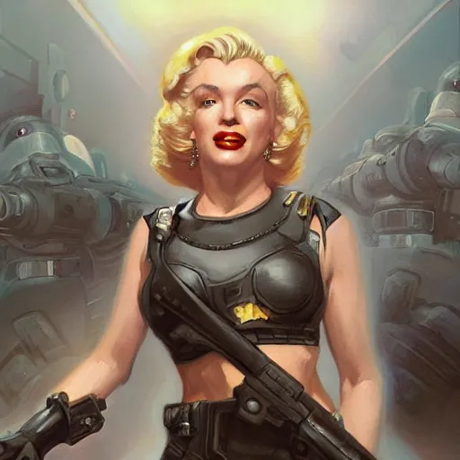 Image similar to Marilyn Monroe as a space soldier, closeup character art by Donato Giancola, Craig Mullins, digital art, trending on artstation