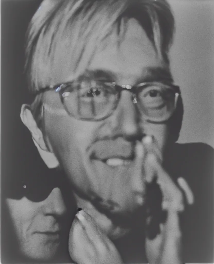 Prompt: andy warhol accidental smiling selfie