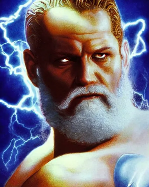 Image similar to zeus, lightning, airbrush, drew struzan illustration art, key art, movie poster