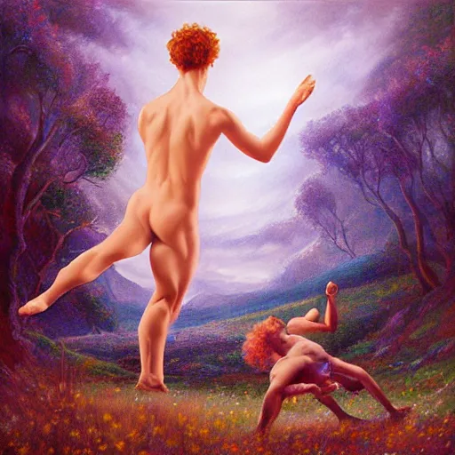 Prompt: debussy's afternoon of a faun, contemporary dance, fantasy sky, symphony album cover by artgerm and ruth deckard